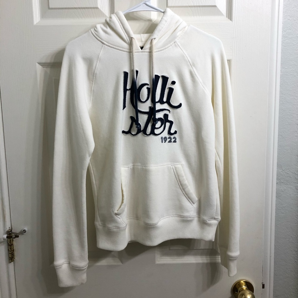 HOLLISTER Women’s White and Blue Hoodie Size S